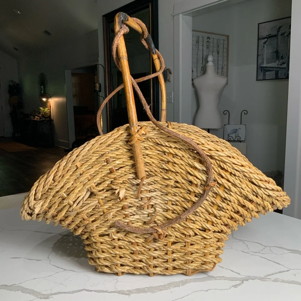 Vintage Twisted Woven Bamboo Basket